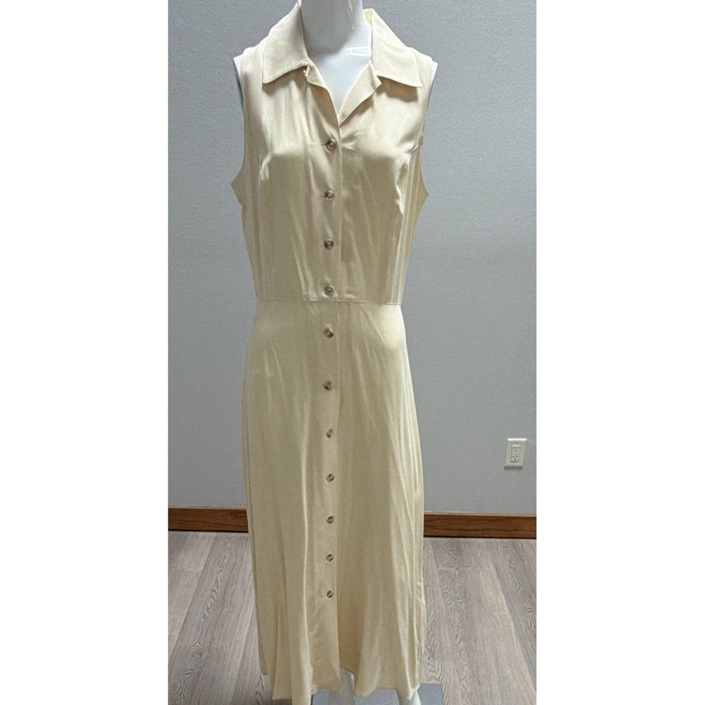 The Limited Butter Yellow Sleeveless Collared Button Front Long Shirt Dress. Y2K